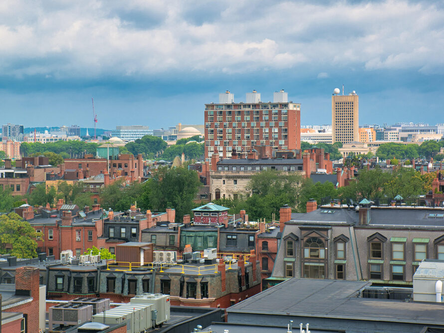 City scene on a cloudy day.